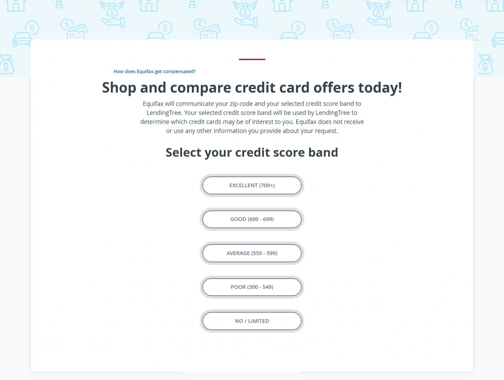 Compare credit card offers Equifax page screenshot