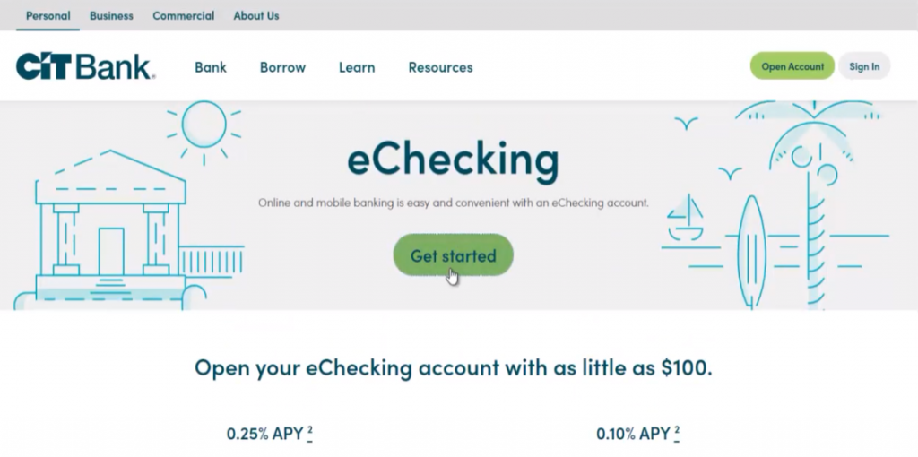 CIT Bank eChecking screenshot web